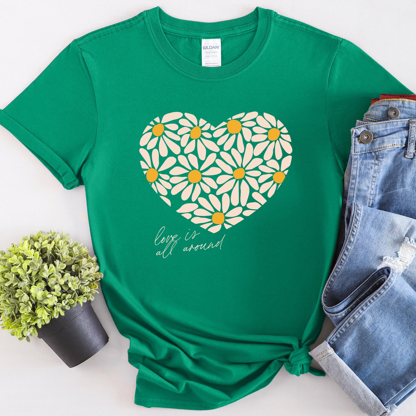 Love Is All Around, Daisy, Heart, Super Soft Tshirt, Valentine's Day