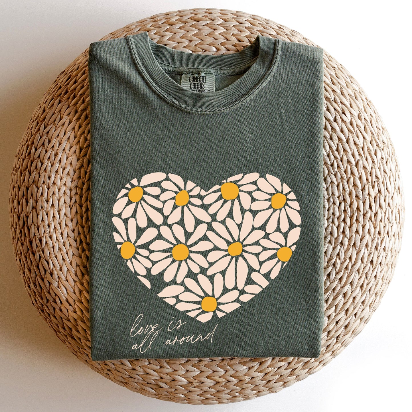 Love Is All Around, Daisy, Heart, Comfort Colors Tshirt, Valentine's Day