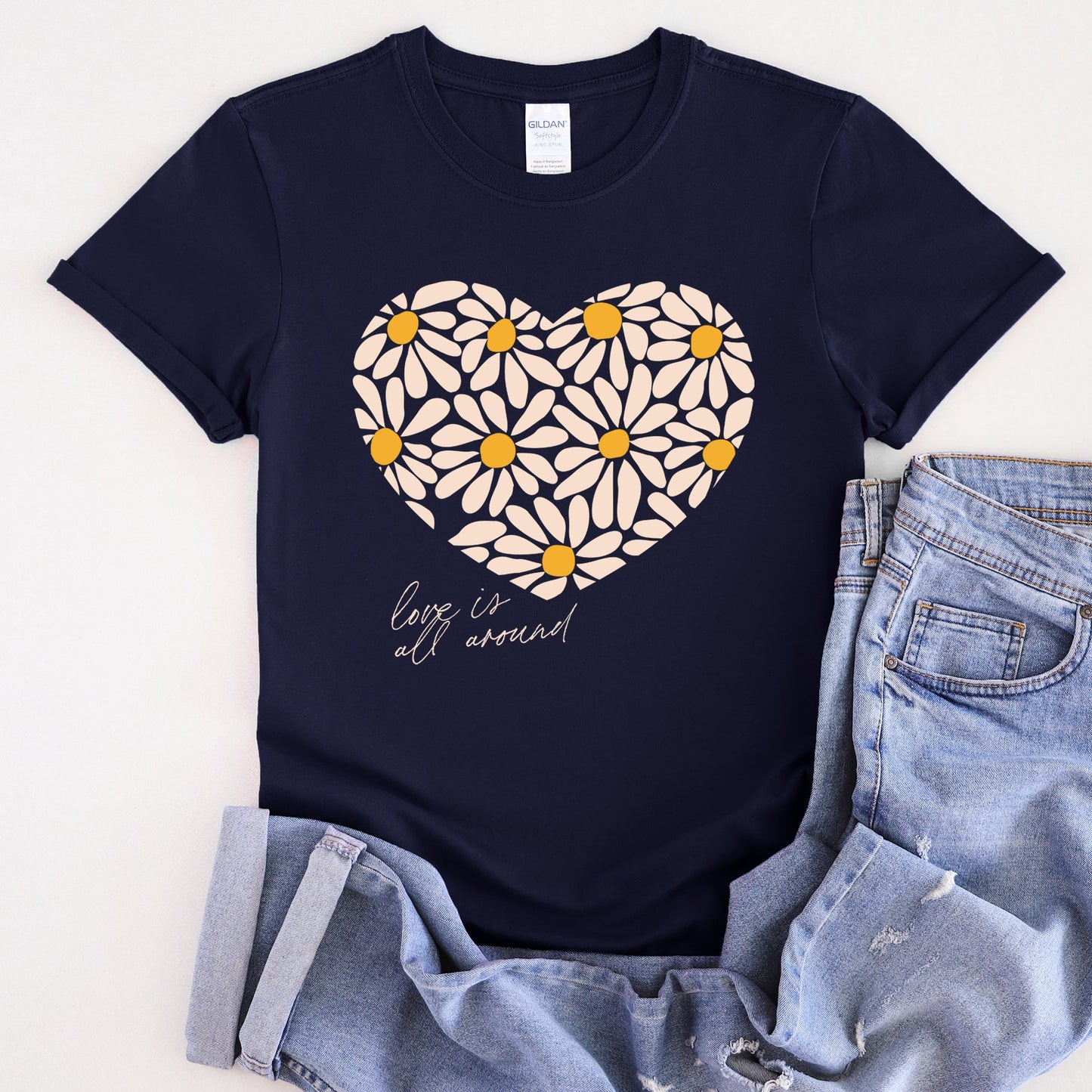 Love Is All Around, Daisy, Heart, Super Soft Tshirt, Valentine's Day