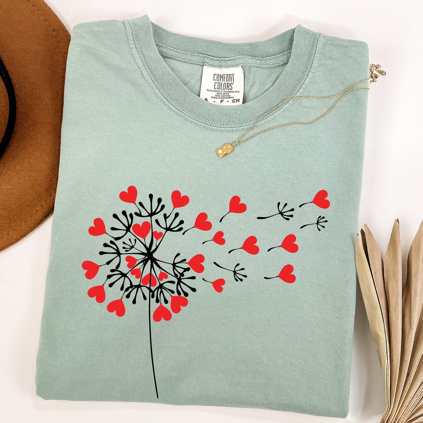 Dandelion Hearts, Flower, Comfort Colors Tshirt, Valentine's Day