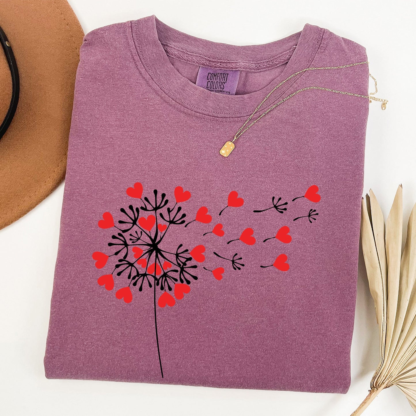 Dandelion Hearts, Flower, Comfort Colors Tshirt, Valentine's Day