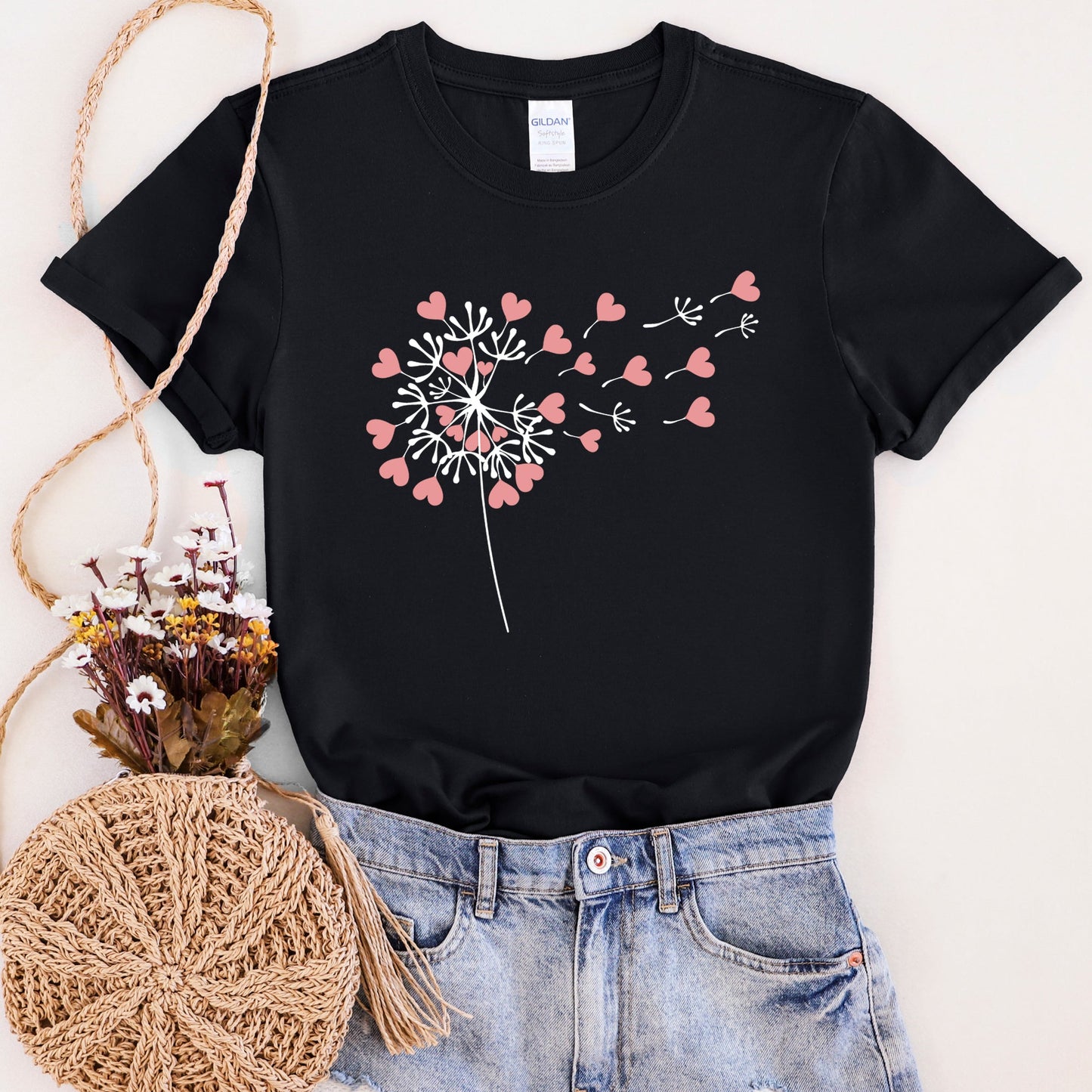 Dandelion Hearts, Flower, Super Soft Tshirt, Valentine's Day