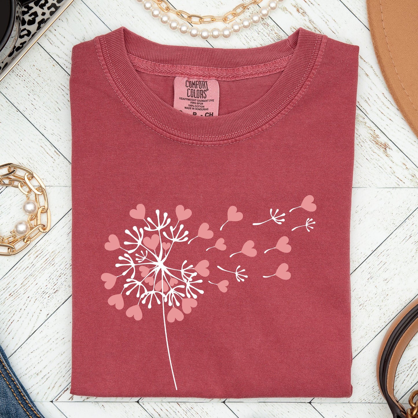 Dandelion Hearts, Flower, Comfort Colors Tshirt, Valentine's Day