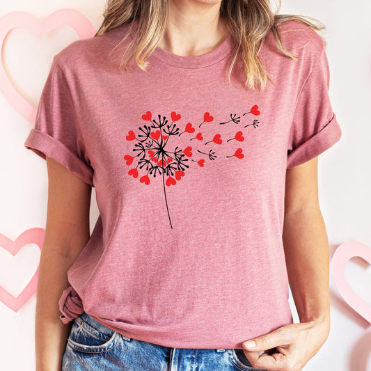 Dandelion Hearts, Flower, Super Soft Tshirt, Valentine's Day