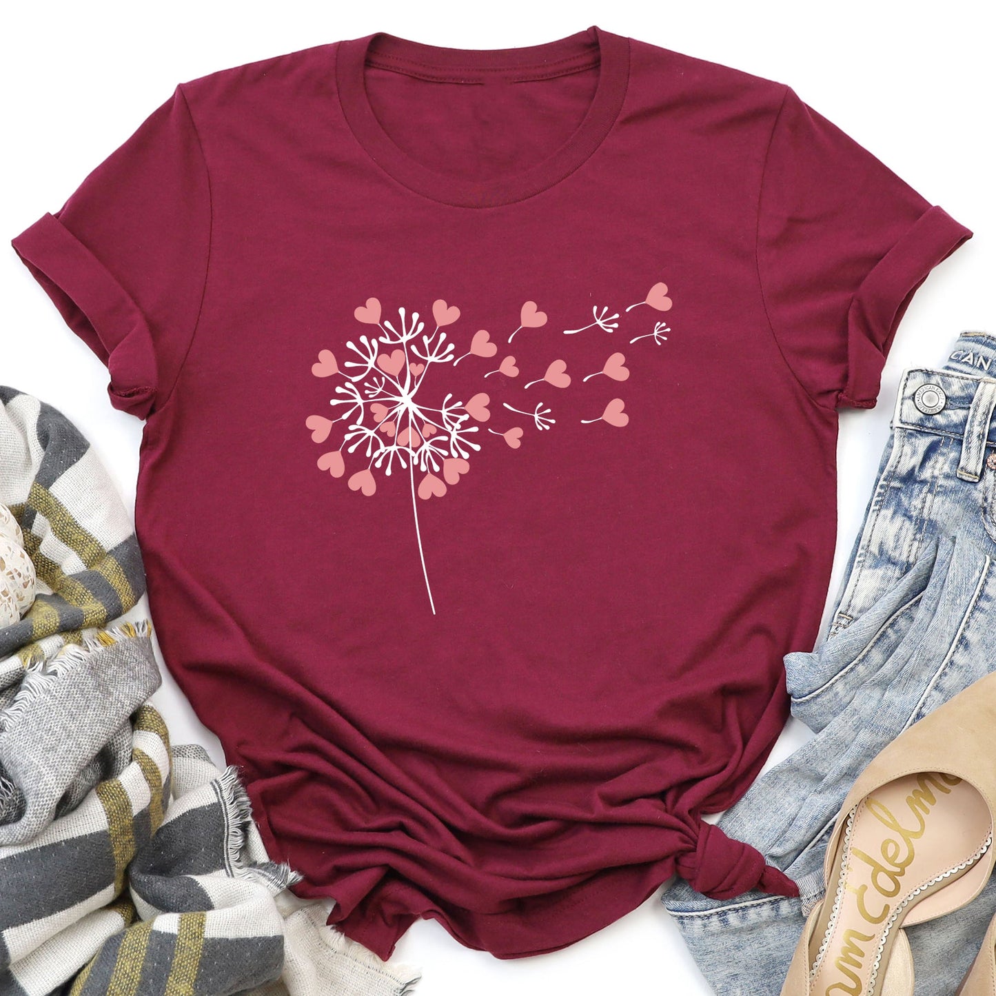 Dandelion Hearts, Flower, Super Soft Tshirt, Valentine's Day