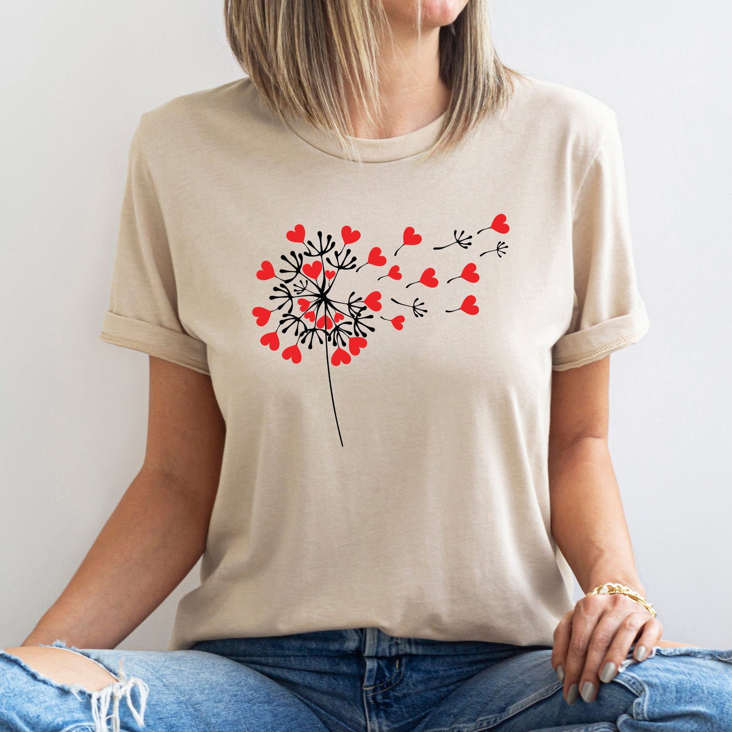 Dandelion Hearts, Flower, Super Soft Tshirt, Valentine's Day