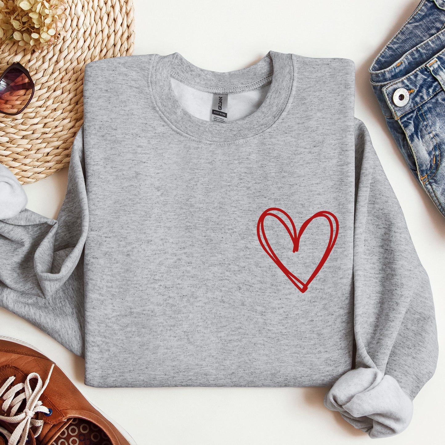 Double Heart Pocket Print, Sweatshirt, Valentine's Day