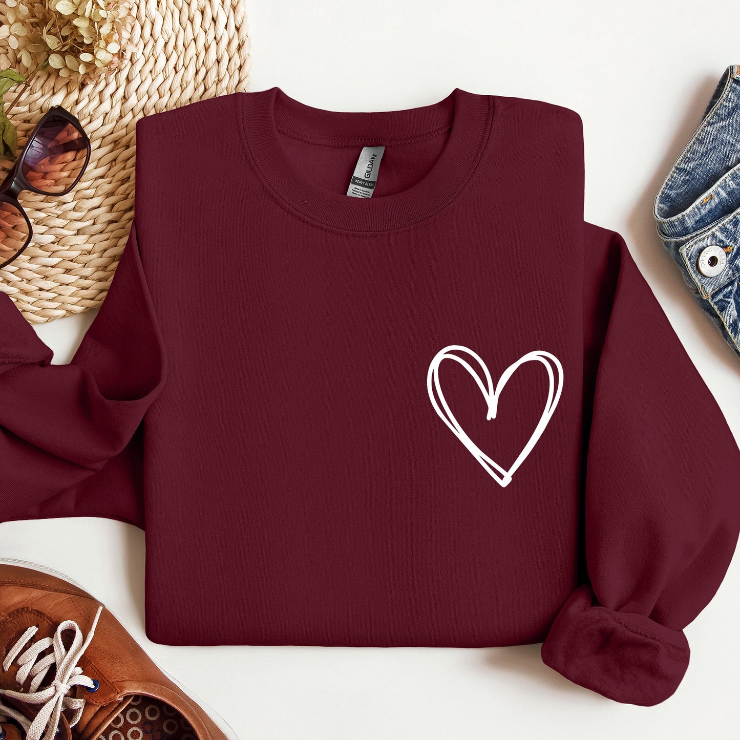 Double Heart Pocket Print, Sweatshirt, Valentine's Day