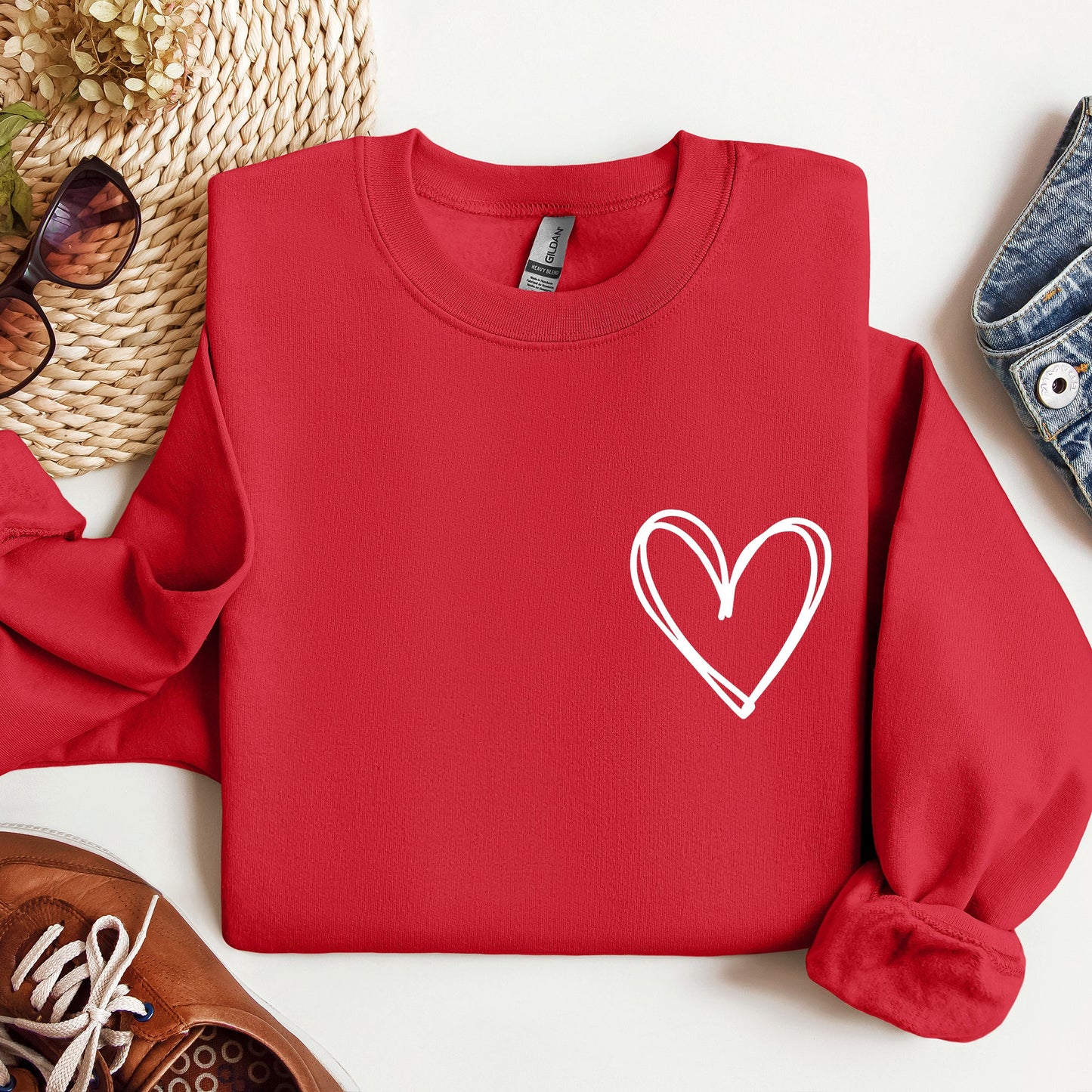 Double Heart Pocket Print, Sweatshirt, Valentine's Day