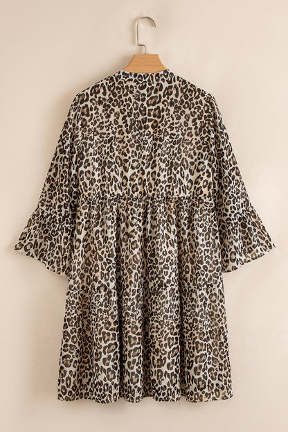 Leopard 3/4 Sleeve V-Neck Dress