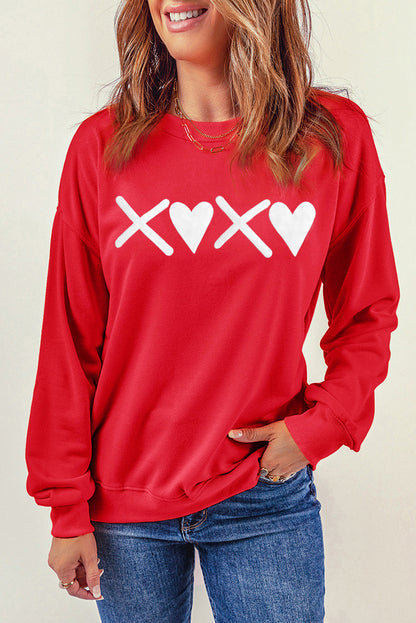 Red Puff XOXO Print Valentines Heart Sweatshirt - Aaria Tees