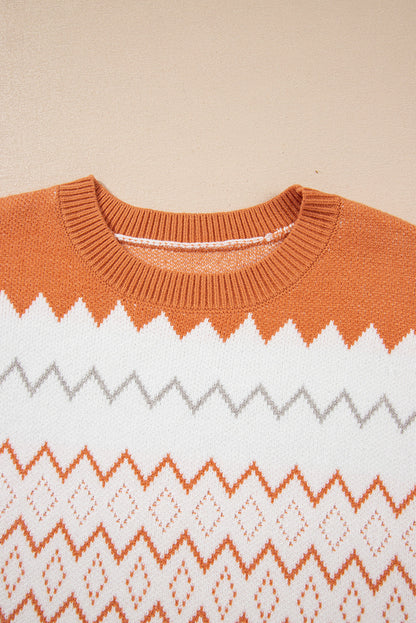 Geometric Zigzag Stripe Crewneck Pullover Sweater