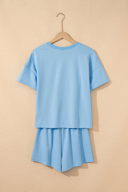 Solid V-Neck Tee and Drawstring Shorts Set