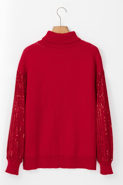 Christmas Merry Sequin Sleeve Turtleneck Sweater