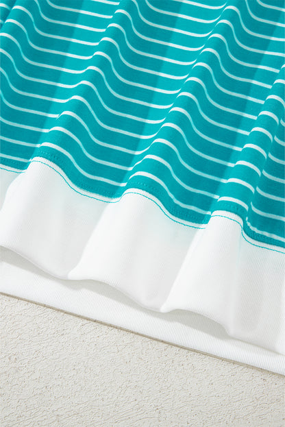 Sky Blue Stripe V Neck Tee and Casual Short Set