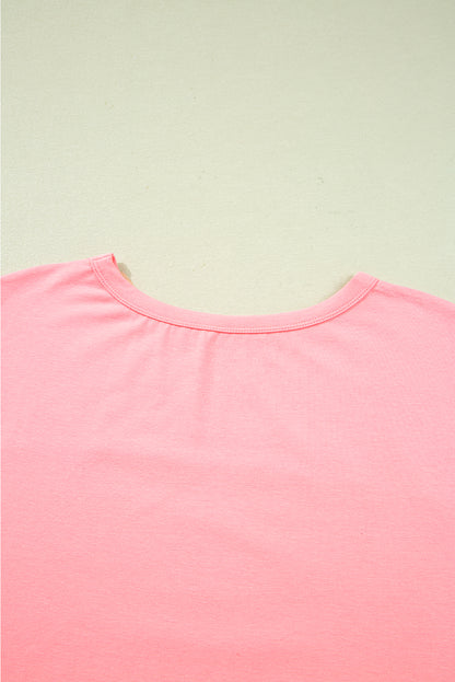 Gossamer Pink Floral Color Block Patchwork Long Sleeve Top