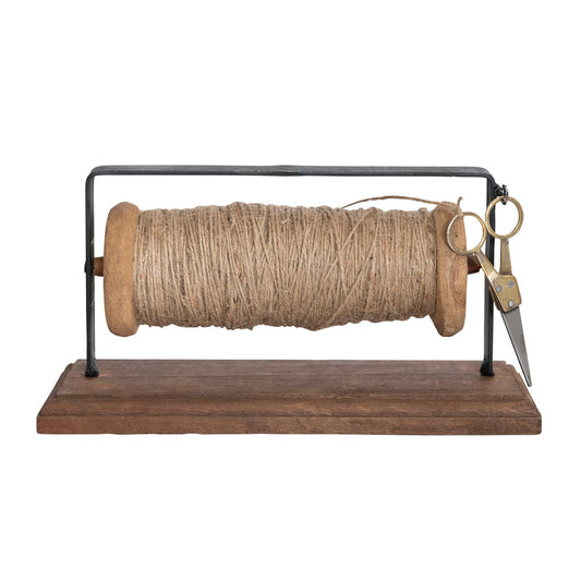 Reclaimed Wood & Metal Spool Stand w/ Scissors