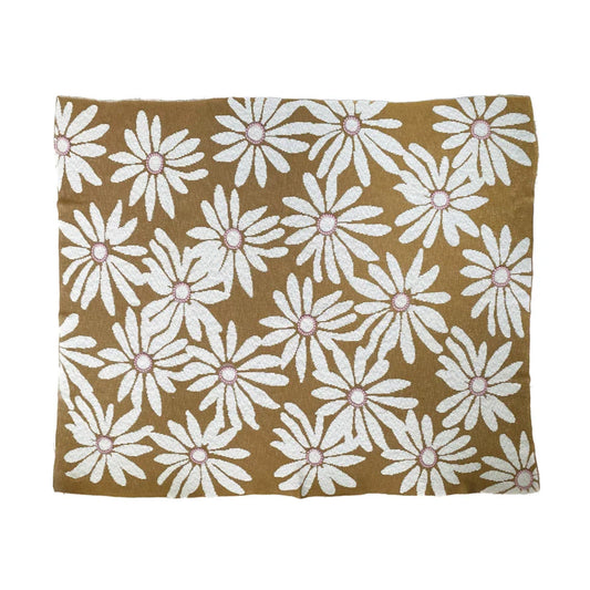 Cotton Knit Throw Blanket w/ Flowers & Embroidery