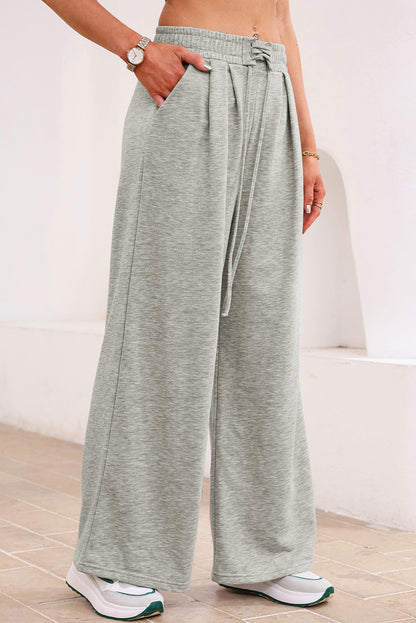 Gray Tied Elastic High Waist Pleated Detail Solid Sweatpants