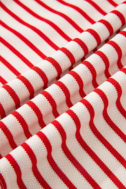 Red Stripe Collared V Neck Drop Shoulder Pullover and Skort 2pcs Outfit