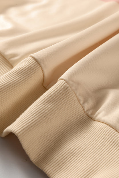 Beige Stripe Puff Sleeve Casual Pullover Sweatshirt