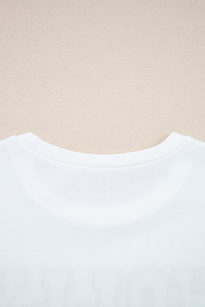 White HOLLY JOLLY Embroidered Graphic Pullover Sweatshirt