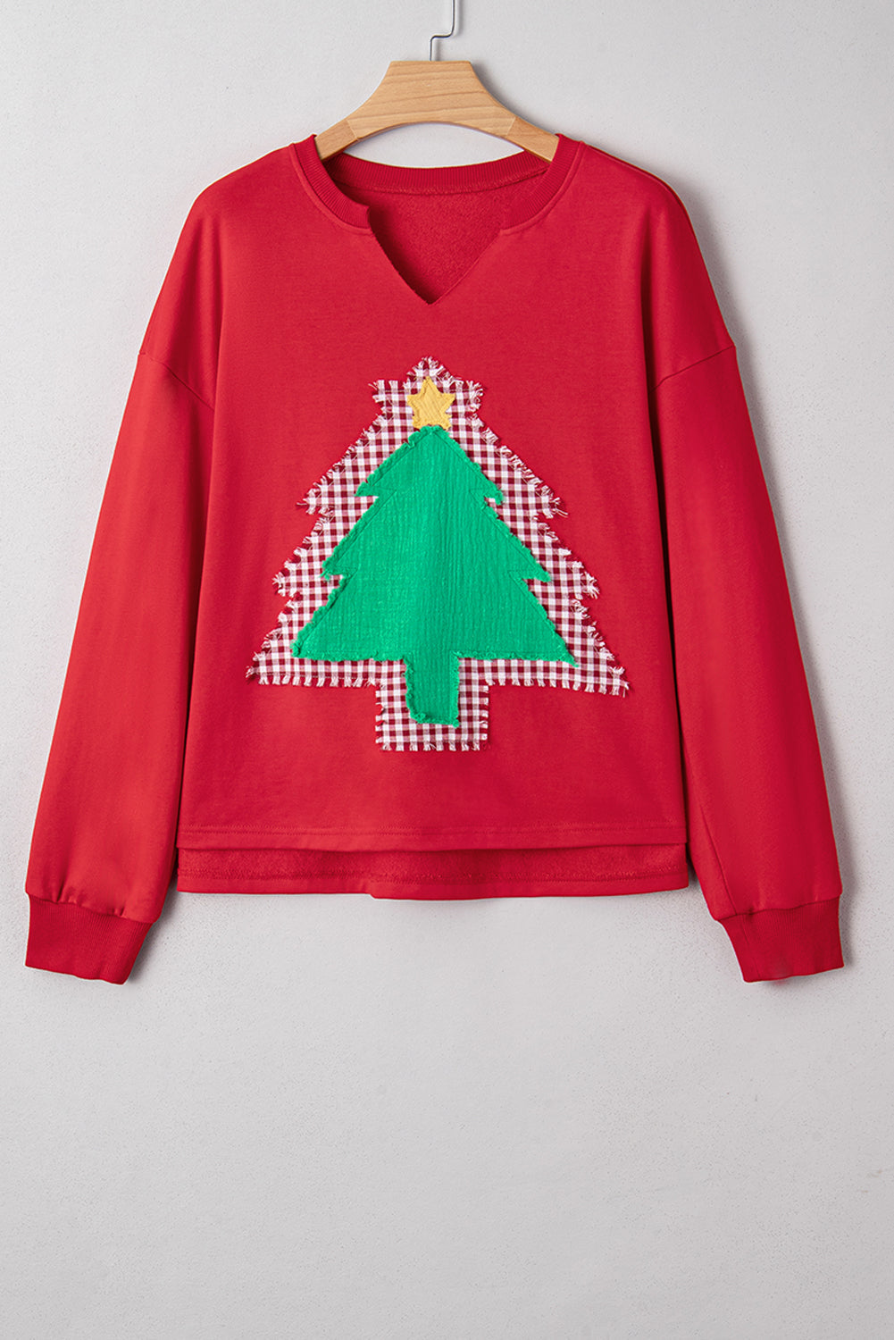 Christmas Tree Plaid Patchwork Drop Shoulder Sweatshirt