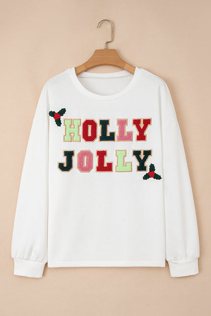 HOLLY JOLLY Embroidered Pullover Sweatshirt