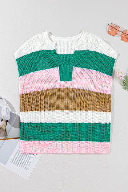 Stripe Colorblock V-Neck Sweater T-Shirt