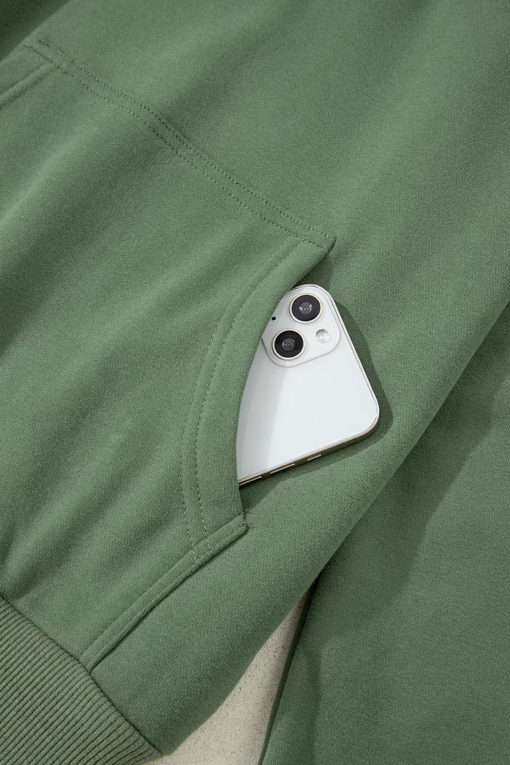 Mist Green Button Drawstring Hooded Pullover and Casual Short Set