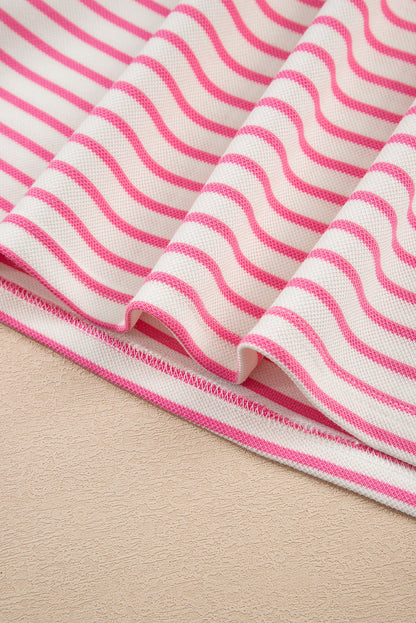 Stripe Collared V-Neck Pullover and Skort Set