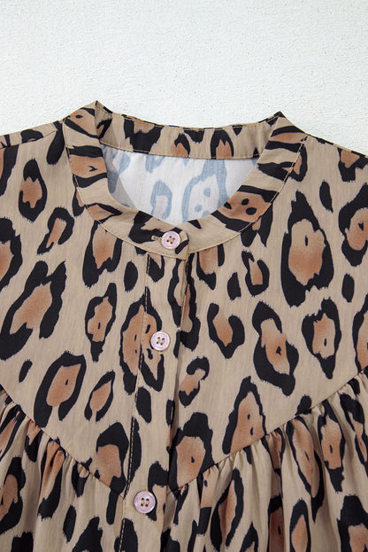 Leopard Balloon Sleeve Button-Up Shirt