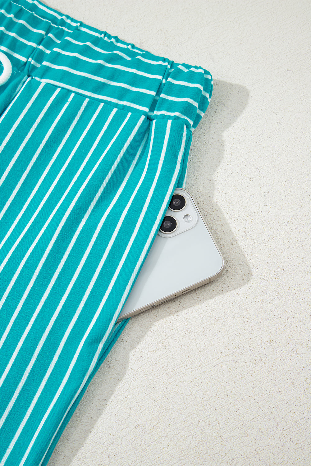 Sky Blue Stripe V Neck Tee and Casual Short Set