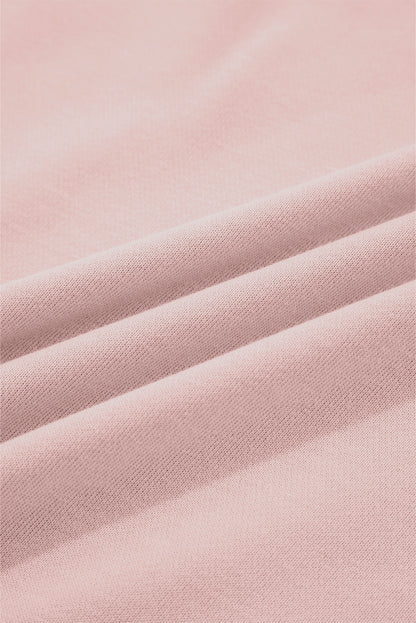 Light Pink Drop Shoulder Puff Sleeve Crop Pullover Drawstring Wide Leg Pants Set