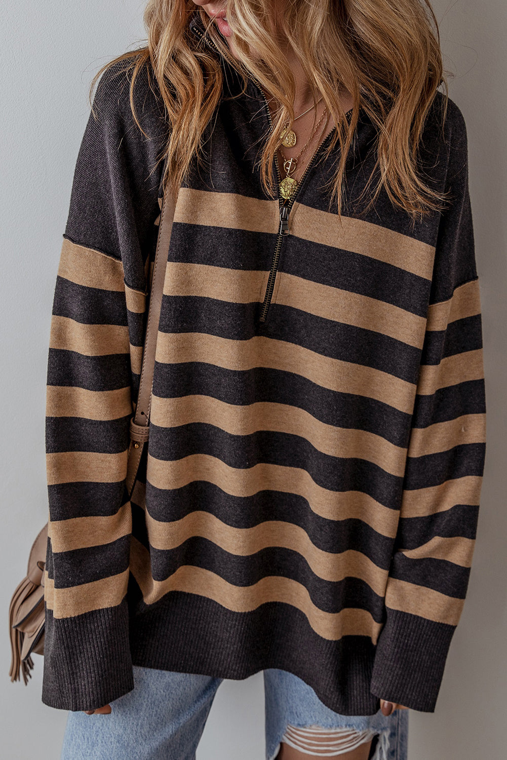 Adeline Stripe Oversized Sweater - Aaria Tees