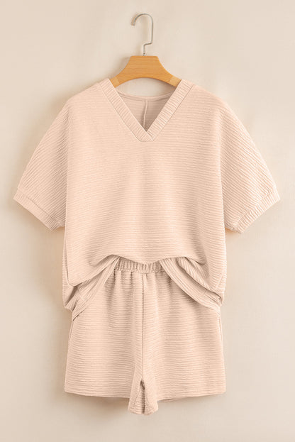 Solid Textured T-Shirt and Shorts Set