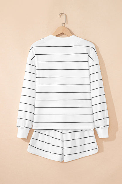 Stripe Zip-Up Drop Shoulder Pullover and Short Set