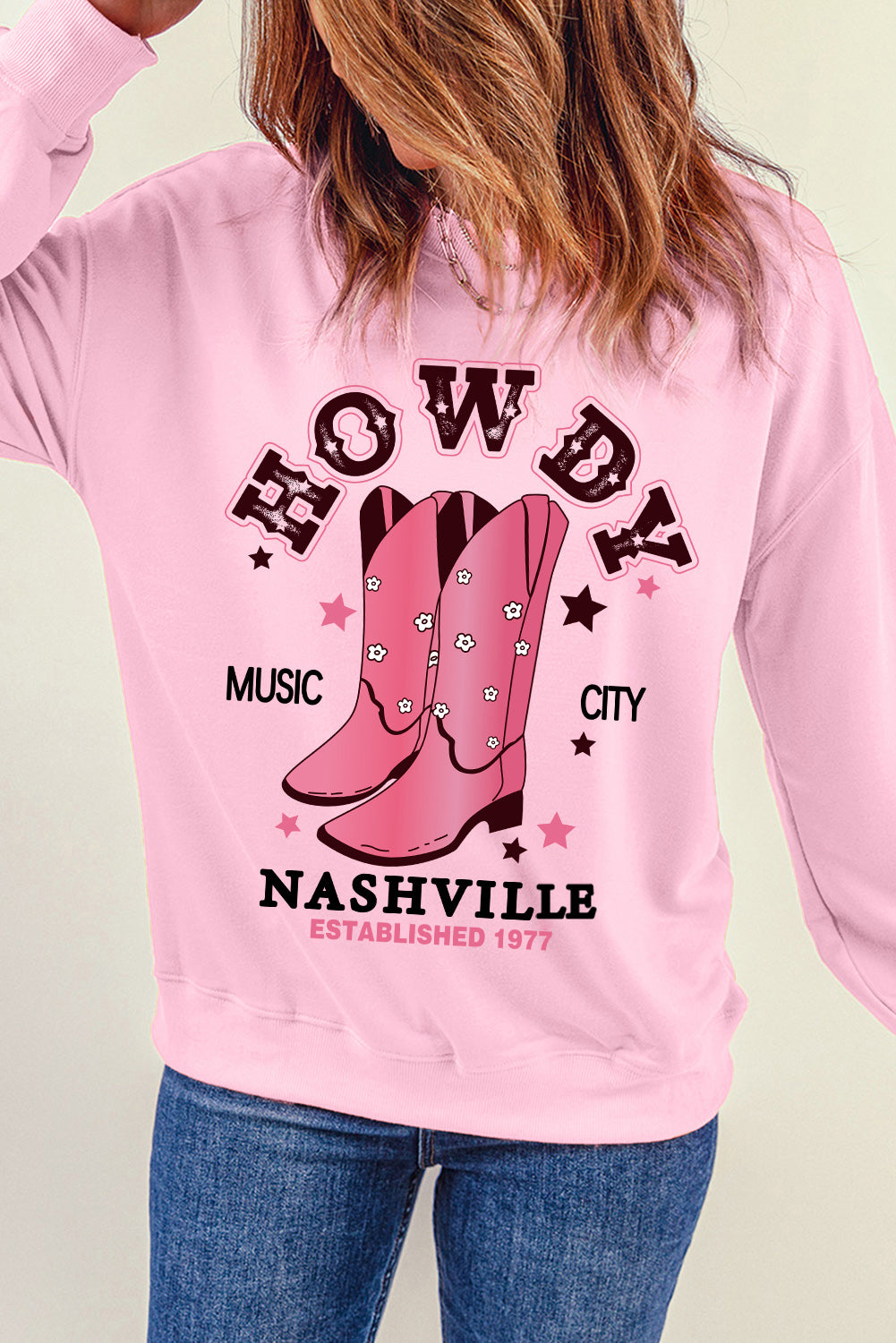 Cowboy Boots Graphic Dropped Shoulder Sweatshirt Trendsi