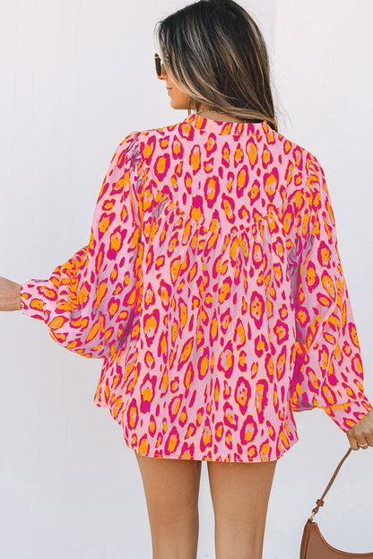 Leopard Balloon Sleeve Button-Up Shirt