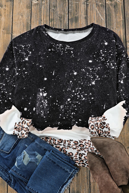 Black Leopard Bleached Pullover Sweatshirt Aaria Tees