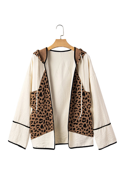 Leopard Star Patchwork Open Front Hooded Jacket