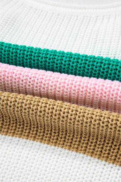 Stripe Colorblock V-Neck Sweater T-Shirt