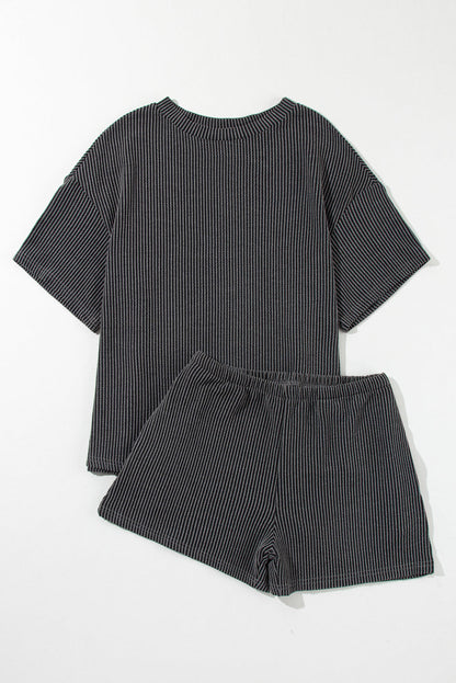 Solid Corded Short Sleeve Tee and Shorts Set