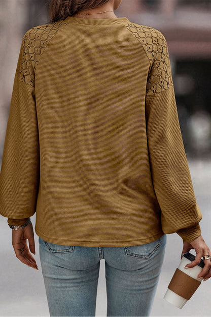 Chestnut Lace Long Sleeve Textured Pullover