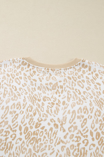 Khaki Plus Size Ruffled Arm Leopard Sweatshirt