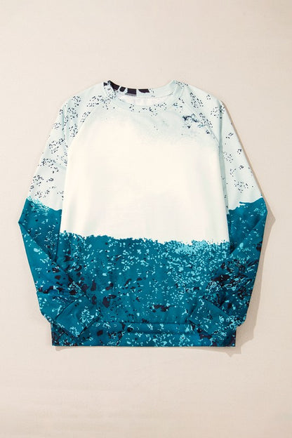 Blue Tie Dye Cow Color Block Pullover Sweatshirt YNIQUE