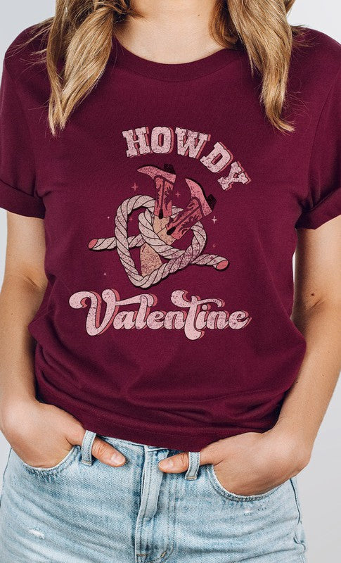 Howdy Valentine Cowboy Boots Graphic Tee - Aaria Tees Aaria Tees