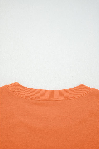 Flamingo Drop Shoulder Puff Sleeve Crop Pullover Drawstring Wide Leg Pants Set