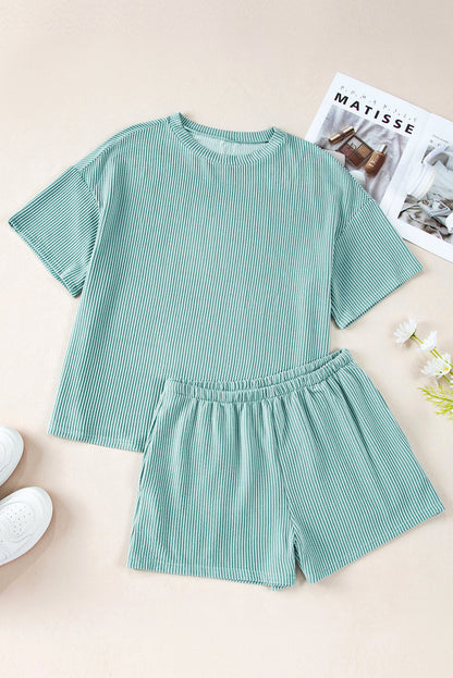 Solid Corded Short Sleeve Tee and Shorts Set