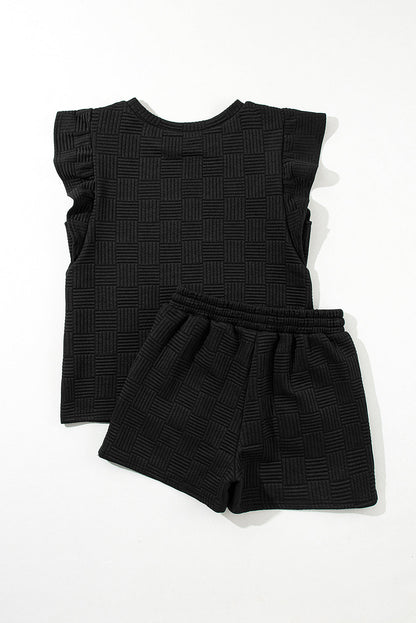 Pearl Textured Ruffled Sleeve Tee and Shorts Set